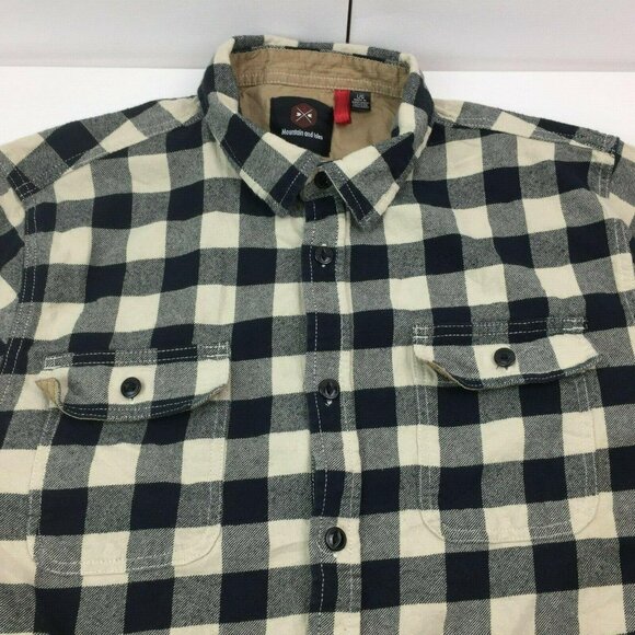 Mountain & Isles Mens Black White Buffalo Check Flannel Button Shirt Size Large - Picture 1 of 4
